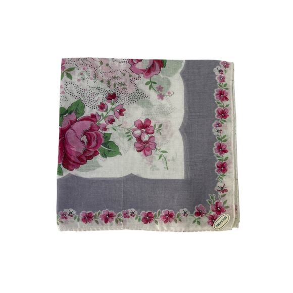 1960s Blooming Pink Roses Floral Design Cotton Lady's Handkerchief - Picture 2 of 7